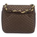 Bally Quilted ChainShoulder Pouch Leather Brown Gold Tone Auth 209174A-2