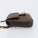Bally Quilted ChainShoulder Pouch Leather Brown Gold Tone Auth 209174A-5