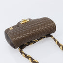 Bally Quilted ChainShoulder Pouch Leather Brown Gold Tone Auth 209174A-6