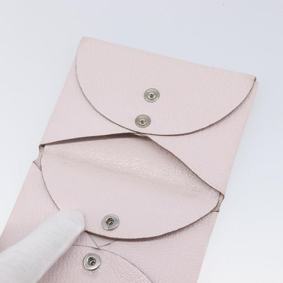 HERMES Calvi Duo Coin Purse Leather Pink Silver Auth 209175