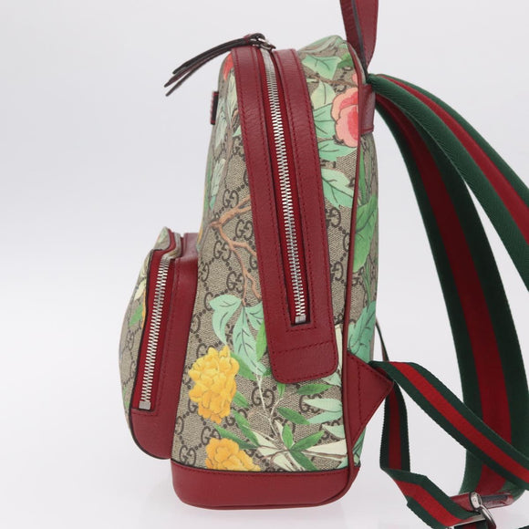 GUCCI GG Supreme Web Sherry Line Backpack PVC Beige Gold 427042 Auth 209176M
