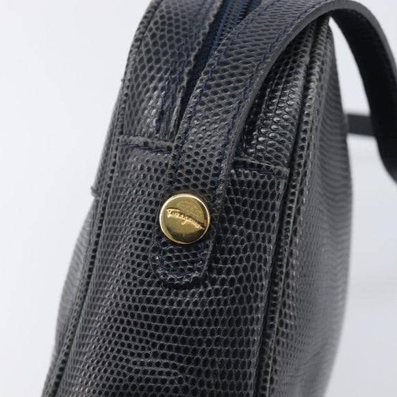 Salvatore Ferragamo Shoulder Bag Leather Navy Gold Tone Auth 209178