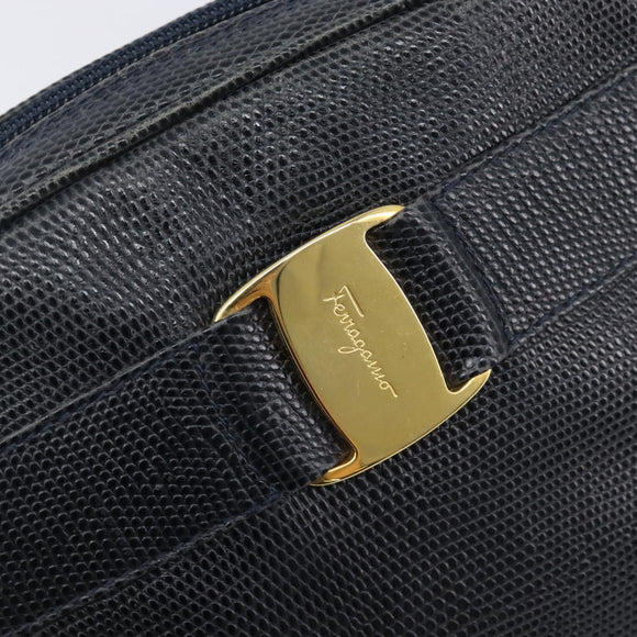Salvatore Ferragamo Shoulder Bag Leather Navy Gold Tone Auth 209178