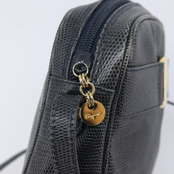 Salvatore Ferragamo Shoulder Bag Leather Navy Gold Tone Auth 209178