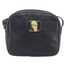Salvatore Ferragamo Shoulder Bag Leather Navy Gold Tone Auth 209178-2