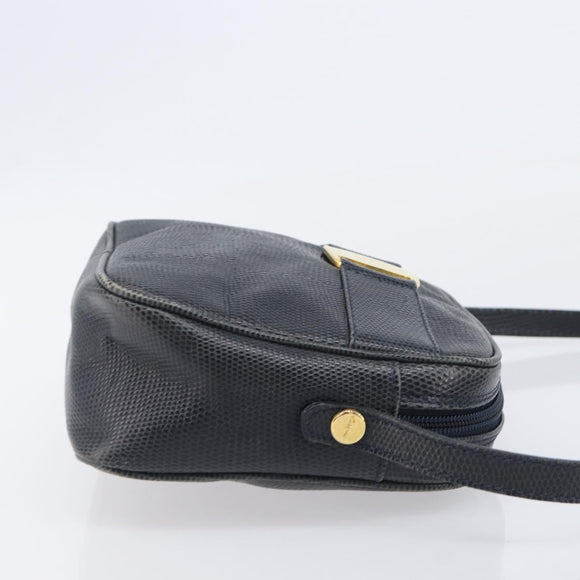 Salvatore Ferragamo Shoulder Bag Leather Navy Gold Tone Auth 209178