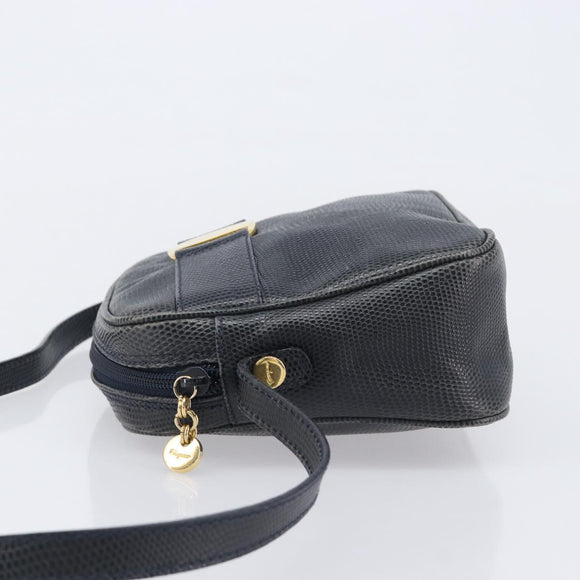 Salvatore Ferragamo Shoulder Bag Leather Navy Gold Tone Auth 209178