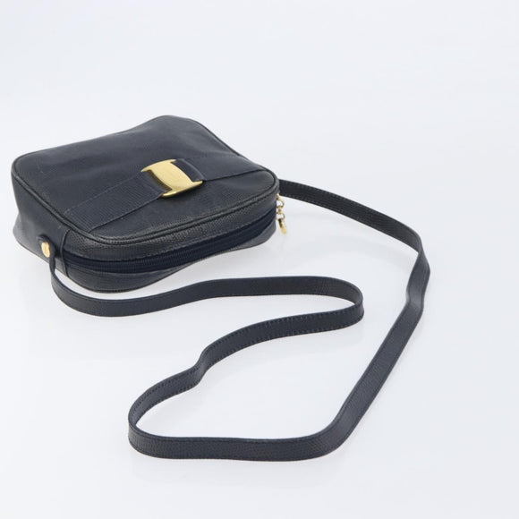 Salvatore Ferragamo Shoulder Bag Leather Navy Gold Tone Auth 209178