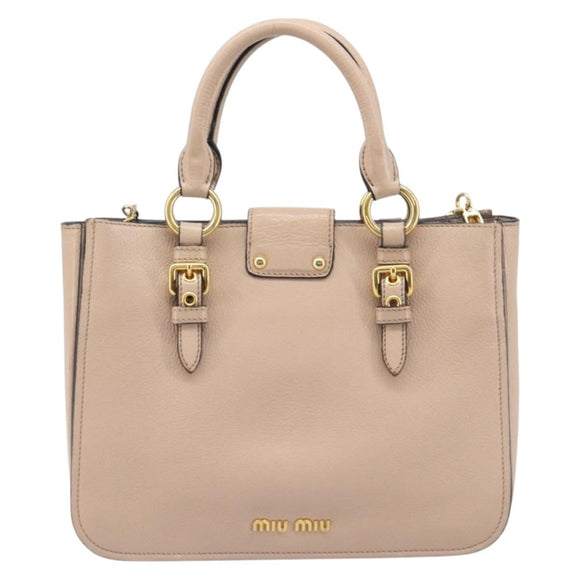 Miu Miu Madras Hand Bag Leather 2way Pink Gold Tone Auth 209180A