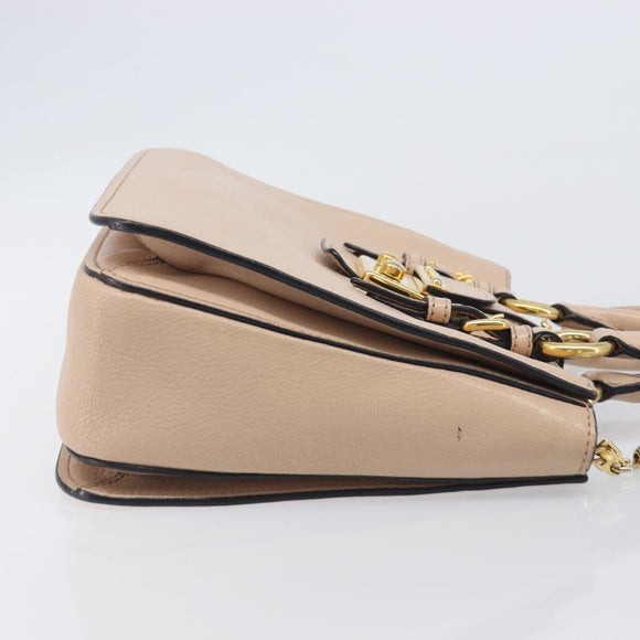 Miu Miu Madras Hand Bag Leather 2way Pink Gold Tone Auth 209180A