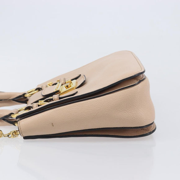 Miu Miu Madras Hand Bag Leather 2way Pink Gold Tone Auth 209180A
