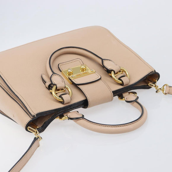 Miu Miu Madras Hand Bag Leather 2way Pink Gold Tone Auth 209180A