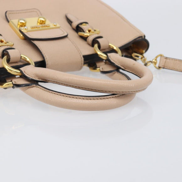 Miu Miu Madras Hand Bag Leather 2way Pink Gold Tone Auth 209180A