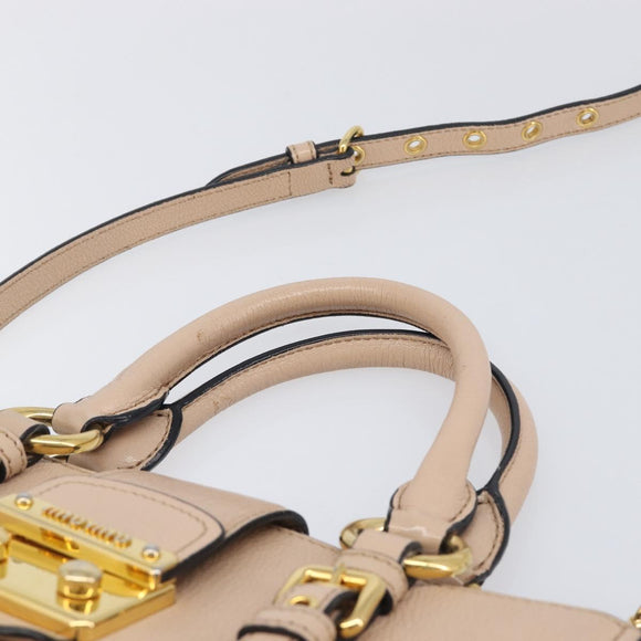 Miu Miu Madras Hand Bag Leather 2way Pink Gold Tone Auth 209180A