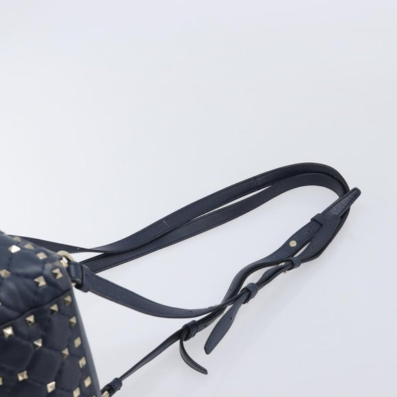 Valentino Studs Backpack Leather Navy Gold Tone Auth 209184