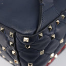 Valentino Studs Backpack Leather Navy Gold Tone Auth 209184-14