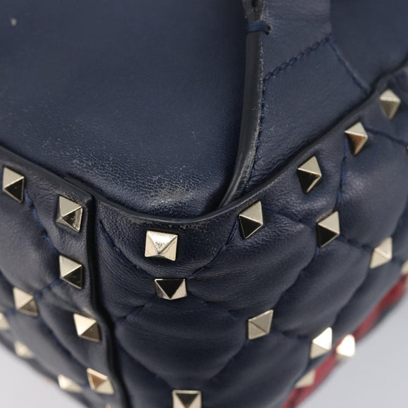 Valentino Studs Backpack Leather Navy Gold Tone Auth 209184
