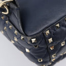 Valentino Studs Backpack Leather Navy Gold Tone Auth 209184-15