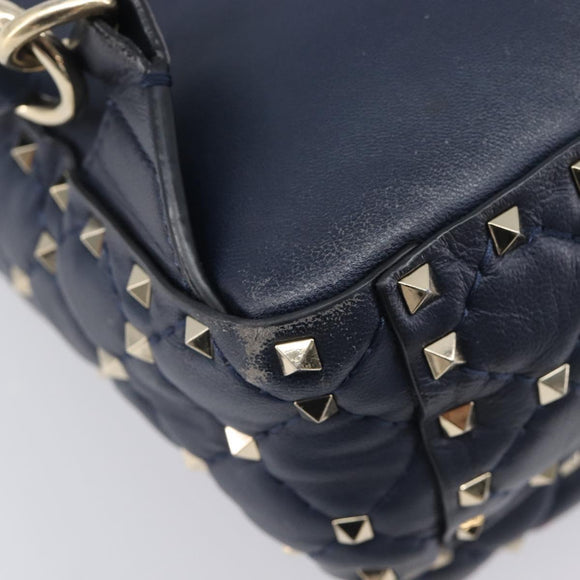 Valentino Studs Backpack Leather Navy Gold Tone Auth 209184