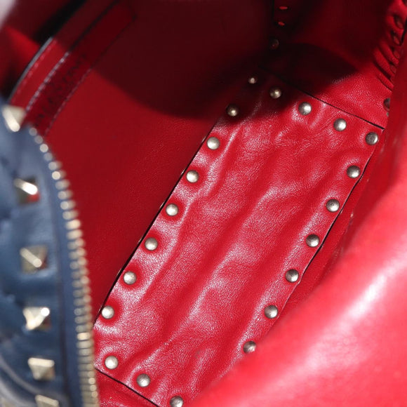 Valentino Studs Backpack Leather Navy Gold Tone Auth 209184