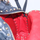 Valentino Studs Backpack Leather Navy Gold Tone Auth 209184-22