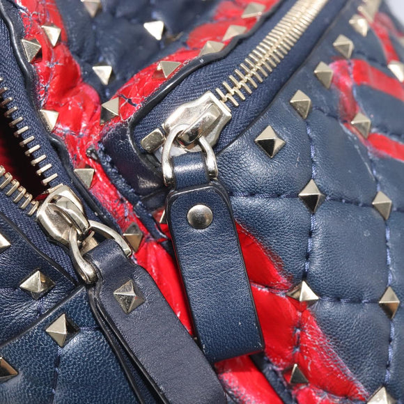 Valentino Studs Backpack Leather Navy Gold Tone Auth 209184
