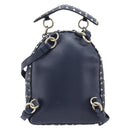 Valentino Studs Backpack Leather Navy Gold Tone Auth 209184-3