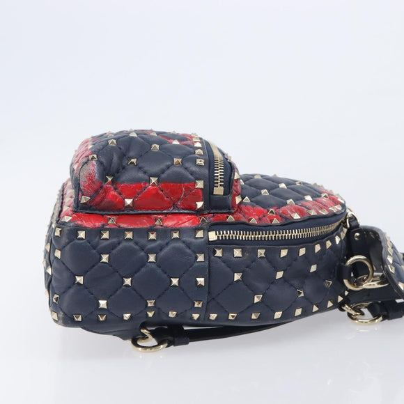 Valentino Studs Backpack Leather Navy Gold Tone Auth 209184
