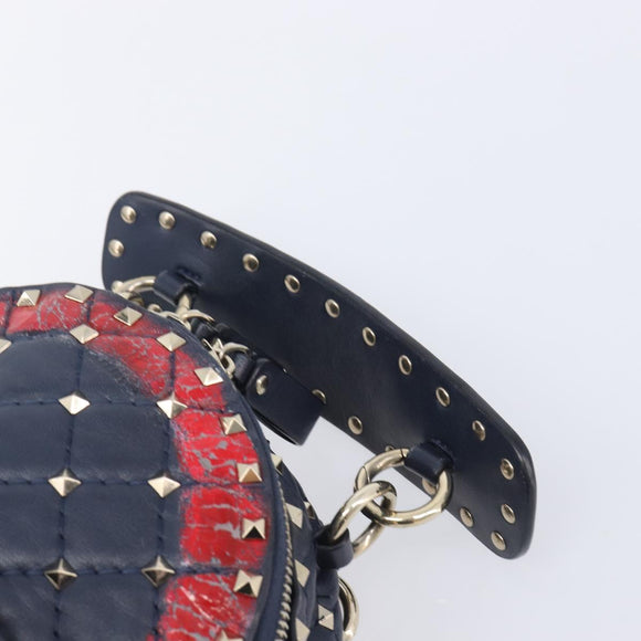 Valentino Studs Backpack Leather Navy Gold Tone Auth 209184