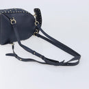 Valentino Studs Backpack Leather Navy Gold Tone Auth 209184-9