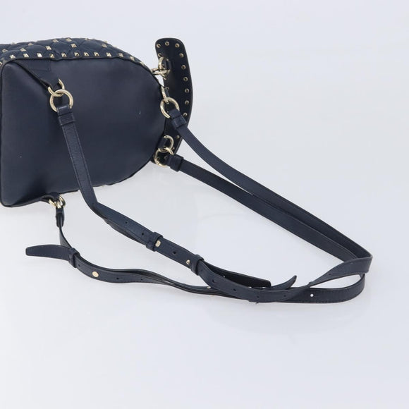 Valentino Studs Backpack Leather Navy Gold Tone Auth 209184