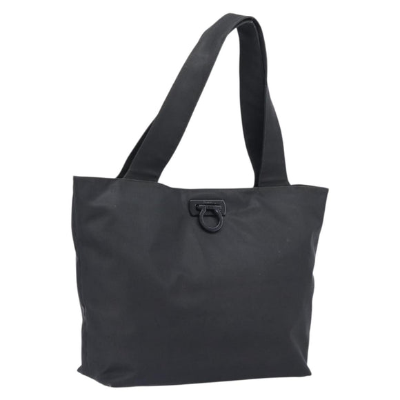 Salvatore Ferragamo Gancini Tote Bag PVC Leather Black Auth 209186