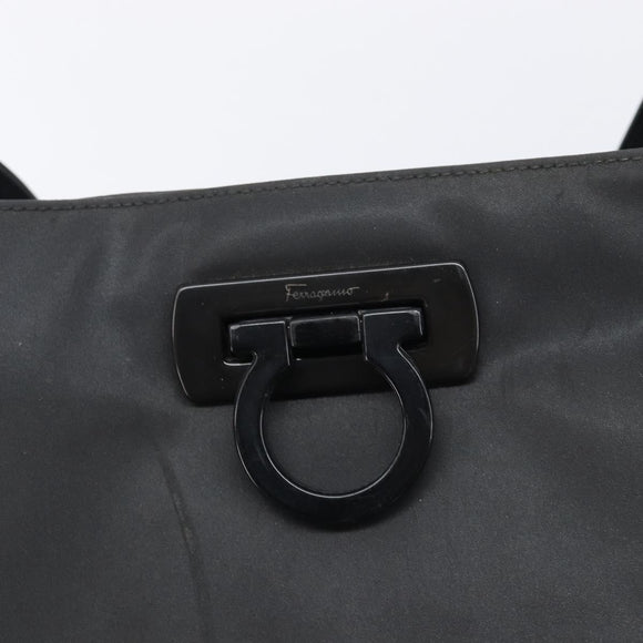 Salvatore Ferragamo Gancini Tote Bag PVC Leather Black Auth 209186