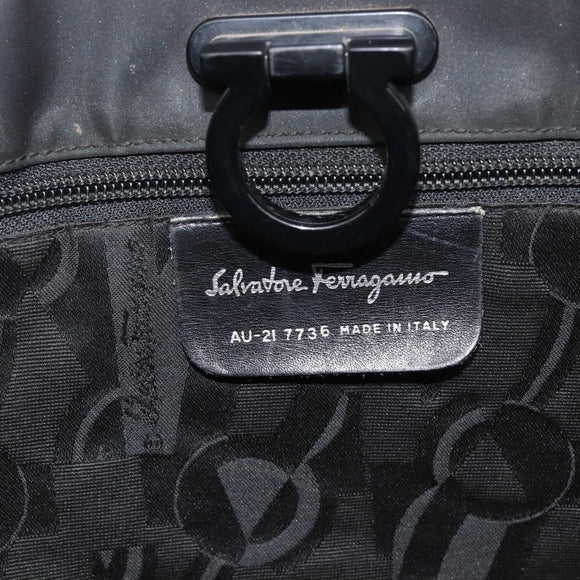 Salvatore Ferragamo Gancini Tote Bag PVC Leather Black Auth 209186
