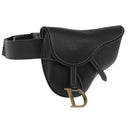 Christian Dior Saddle Waist Bag Leather Black Gold Tone Auth 209213A-1
