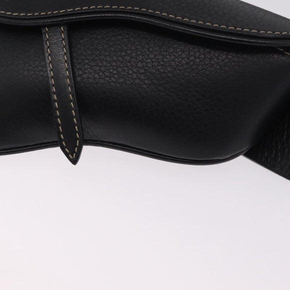 Christian Dior Saddle Waist Bag Leather Black Gold Tone Auth 209213A