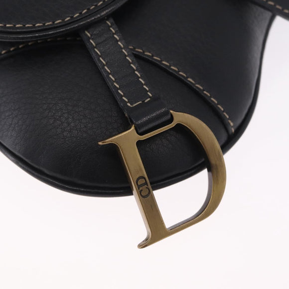 Christian Dior Saddle Waist Bag Leather Black Gold Tone Auth 209213A
