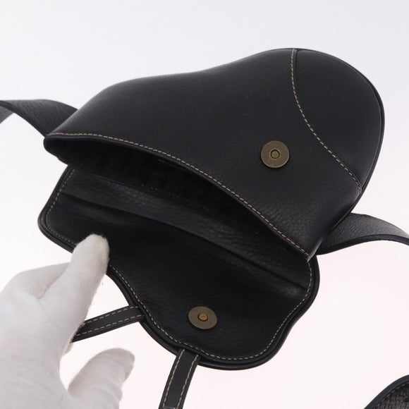 Christian Dior Saddle Waist Bag Leather Black Gold Tone Auth 209213A
