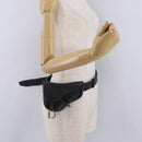 Christian Dior Saddle Waist Bag Leather Black Gold Tone Auth 209213A-23