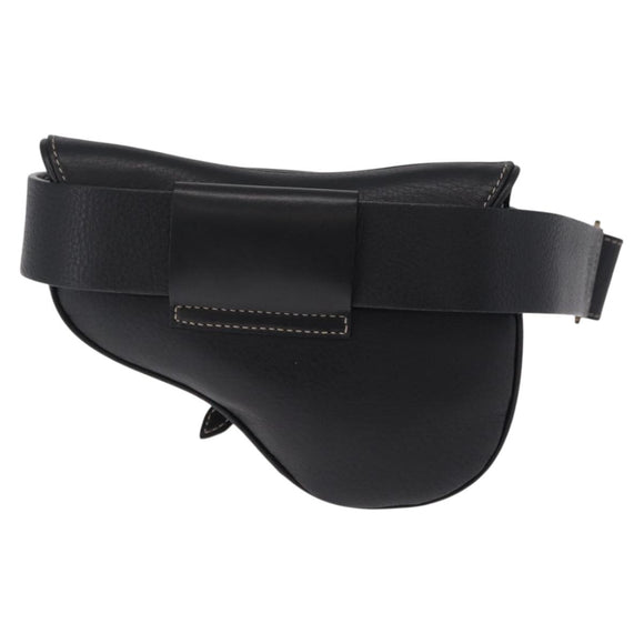 Christian Dior Saddle Waist Bag Leather Black Gold Tone Auth 209213A