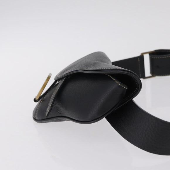 Christian Dior Saddle Waist Bag Leather Black Gold Tone Auth 209213A