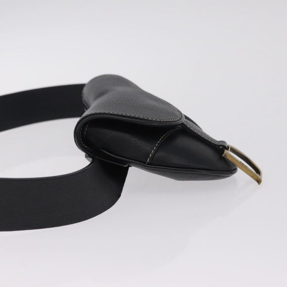 Christian Dior Saddle Waist Bag Leather Black Gold Tone Auth 209213A
