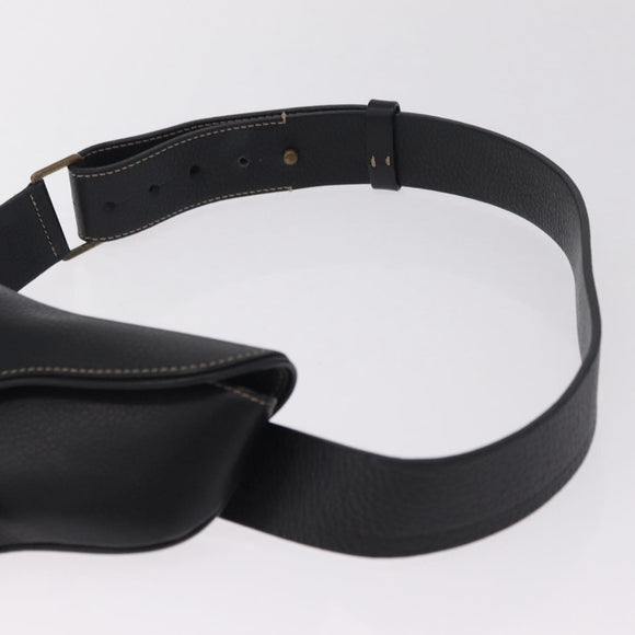 Christian Dior Saddle Waist Bag Leather Black Gold Tone Auth 209213A
