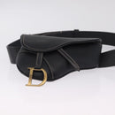Christian Dior Saddle Waist Bag Leather Black Gold Tone Auth 209213A-9