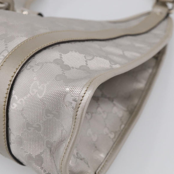 GUCCI GG Implementation Hand Bag Leather Silver 203494 Auth 209221V
