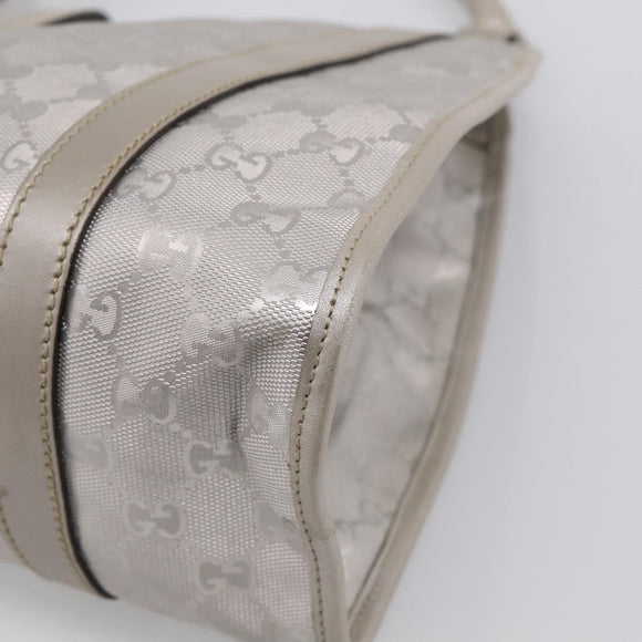 GUCCI GG Implementation Hand Bag Leather Silver 203494 Auth 209221V