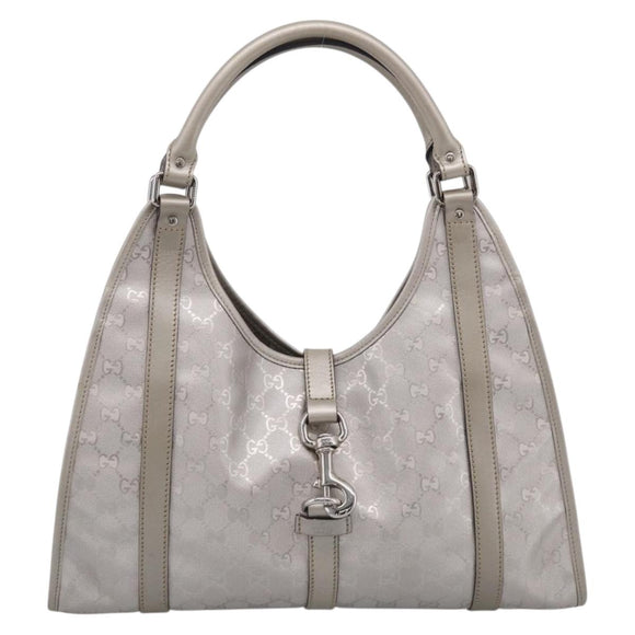 GUCCI GG Implementation Hand Bag Leather Silver 203494 Auth 209221V