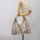GUCCI GG Implementation Hand Bag Leather Silver 203494 Auth 209221V-25