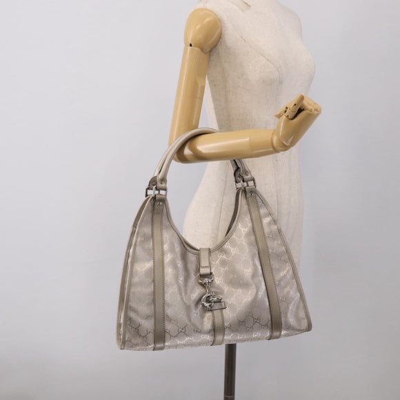 GUCCI GG Implementation Hand Bag Leather Silver 203494 Auth 209221V