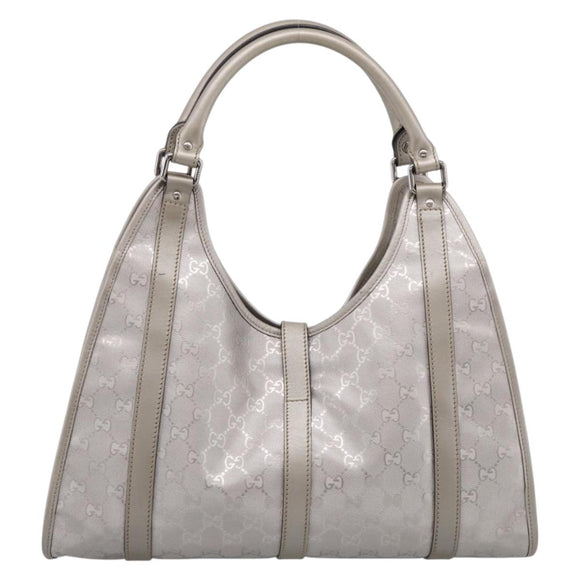 GUCCI GG Implementation Hand Bag Leather Silver 203494 Auth 209221V
